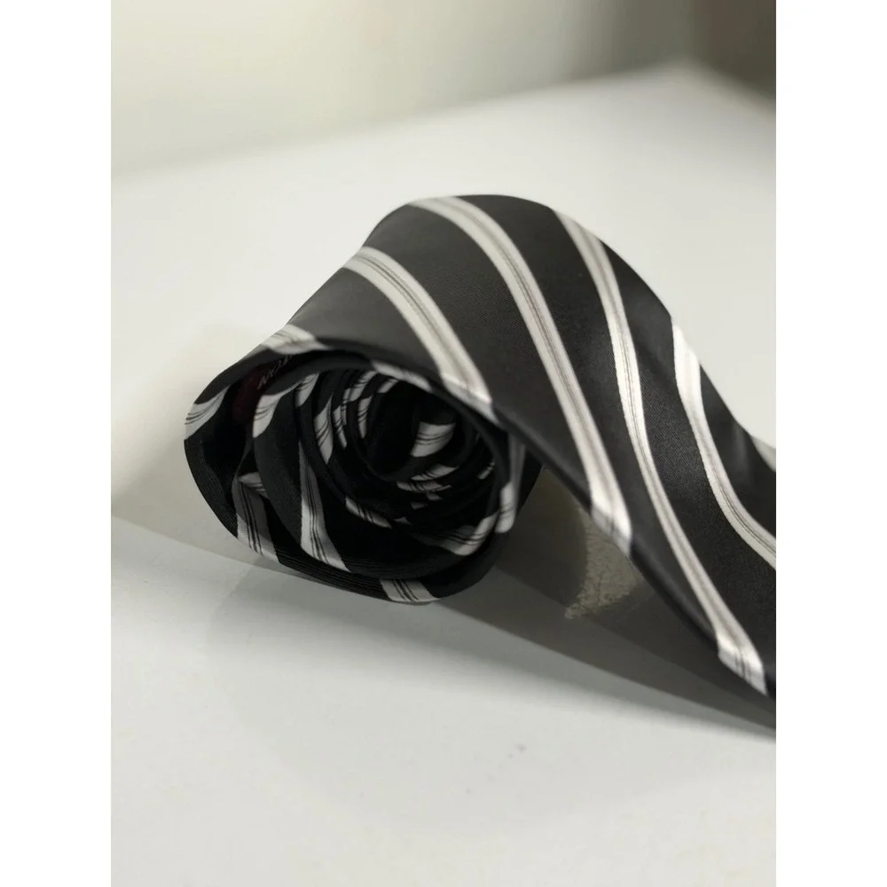 Covington Necktie Black Silver Striped Classic Formal Business Professional Men